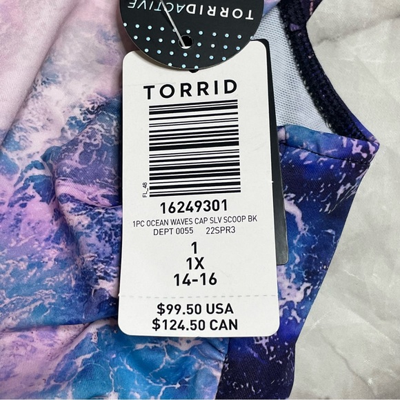 Torrid 1 14-16 Ocean Waves cap sleeve scoop neck one piece - Picture 5 of 9